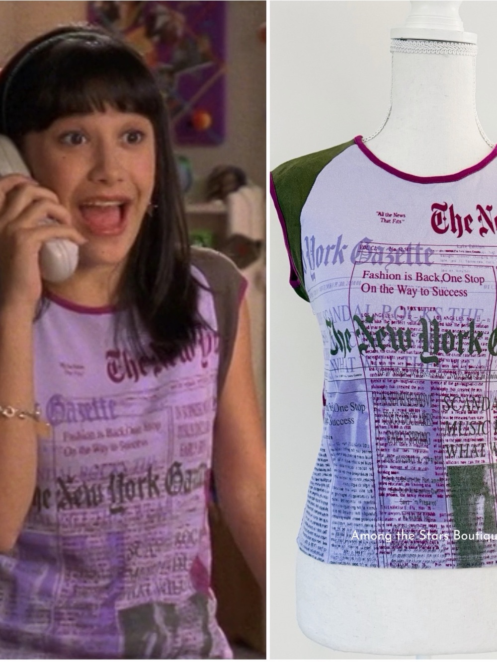 Super Rare Y2K Vintage Newspaper Print Graphic Top ASO Miranda in Lizzie McGuire